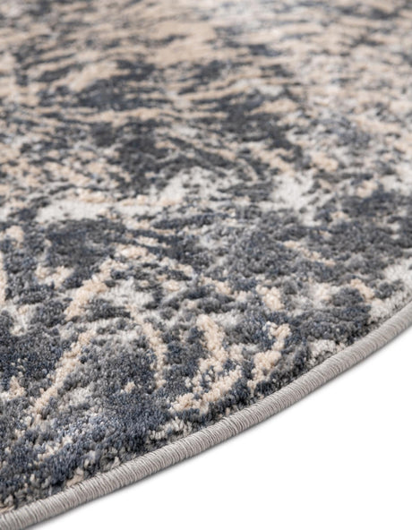 Gray 7' x 7' Oasis Round Area Rug 65% Polypropylene & 35% Polyester Contemporary Carpet for Living Rooms, Bedroom, Kitchen, Dining, Office for Sale at Rug Engine