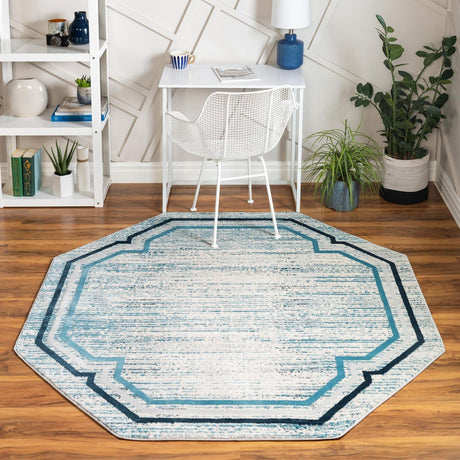 Blue 6' x 6' Oasis Octagon Area Rug 65% Polypropylene & 35% Polyester Contemporary Carpet for Living Rooms, Bedroom, Kitchen, Dining, Office for Sale at Rug Engine