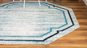 Blue 6' x 6' Oasis Octagon Area Rug 65% Polypropylene & 35% Polyester Contemporary Carpet for Living Rooms, Bedroom, Kitchen, Dining, Office for Sale at Rug Engine
