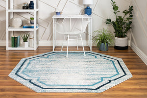 Blue 6' x 6' Oasis Octagon Area Rug 65% Polypropylene & 35% Polyester Contemporary Carpet for Living Rooms, Bedroom, Kitchen, Dining, Office for Sale at Rug Engine
