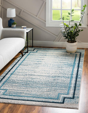 Blue 7' x 10' Oasis Rectangle Area Rug 65% Polypropylene & 35% Polyester Contemporary Carpet for Living Rooms, Bedroom, Kitchen, Dining, Office for Sale at Rug Engine