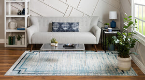 Blue 7' x 10' Oasis Rectangle Area Rug 65% Polypropylene & 35% Polyester Contemporary Carpet for Living Rooms, Bedroom, Kitchen, Dining, Office for Sale at Rug Engine