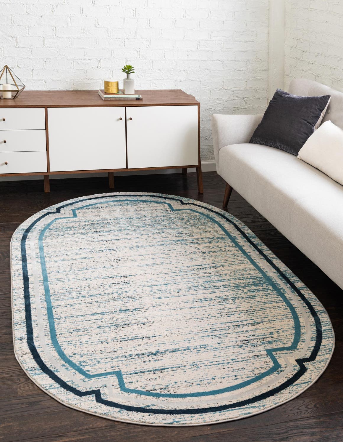 Blue 8' x 10' Oasis Oval Area Rug 65% Polypropylene & 35% Polyester Contemporary Carpet for Living Rooms, Bedroom, Kitchen, Dining, Office for Sale at Rug Engine