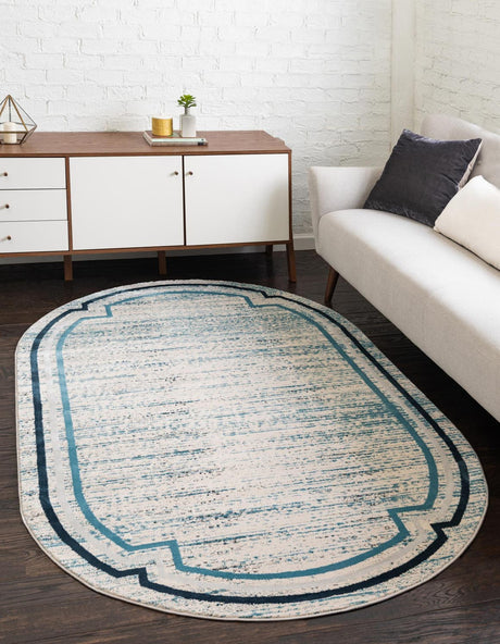 Blue 8' x 10' Oasis Oval Area Rug 65% Polypropylene & 35% Polyester Contemporary Carpet for Living Rooms, Bedroom, Kitchen, Dining, Office for Sale at Rug Engine
