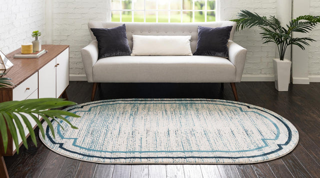 Blue 5' x 8' Oasis Oval Area Rug 65% Polypropylene & 35% Polyester Contemporary Carpet for Living Rooms, Bedroom, Kitchen, Dining, Office for Sale at Rug Engine