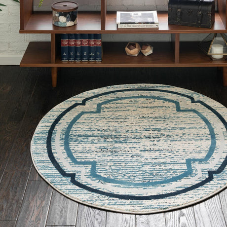 Blue 4' x 4' Oasis Round Area Rug 65% Polypropylene & 35% Polyester Contemporary Carpet for Living Rooms, Bedroom, Kitchen, Dining, Office for Sale at Rug Engine