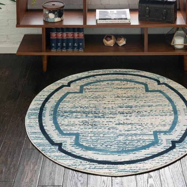Blue 4' x 4' Oasis Round Area Rug 65% Polypropylene & 35% Polyester Contemporary Carpet for Living Rooms, Bedroom, Kitchen, Dining, Office for Sale at Rug Engine
