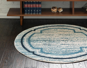 Blue 4' x 4' Oasis Round Area Rug 65% Polypropylene & 35% Polyester Contemporary Carpet for Living Rooms, Bedroom, Kitchen, Dining, Office for Sale at Rug Engine