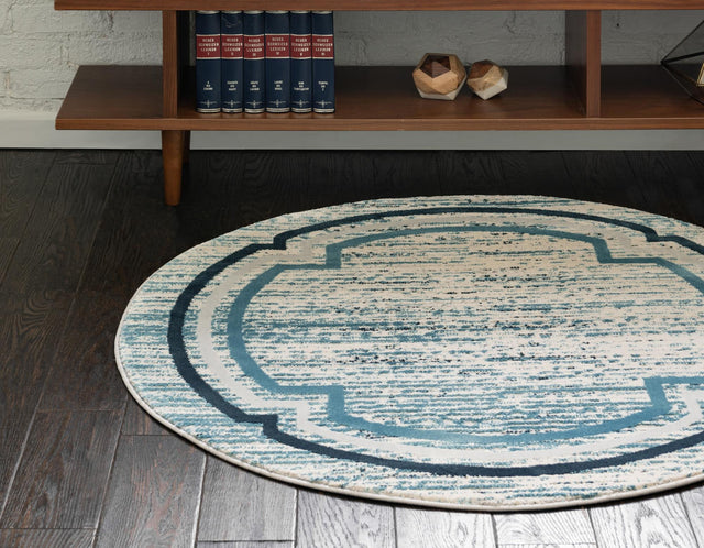 Blue 4' x 4' Oasis Round Area Rug 65% Polypropylene & 35% Polyester Contemporary Carpet for Living Rooms, Bedroom, Kitchen, Dining, Office for Sale at Rug Engine