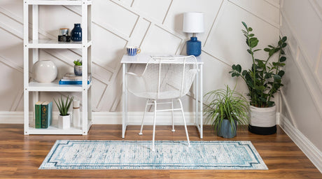 Blue 2' x 6' Oasis Runner Area Rug 65% Polypropylene & 35% Polyester Contemporary Carpet for Living Rooms, Bedroom, Kitchen, Dining, Office for Sale at Rug Engine