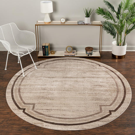 Brown 7' x 7' Oasis Round Area Rug 65% Polypropylene & 35% Polyester Contemporary Carpet for Living Rooms, Bedroom, Kitchen, Dining, Office for Sale at Rug Engine