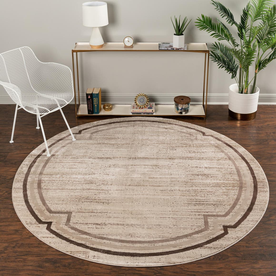 Brown 3' x 3' Oasis Round Area Rug 65% Polypropylene & 35% Polyester Contemporary Carpet for Living Rooms, Bedroom, Kitchen, Dining, Office for Sale at Rug Engine