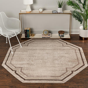 Brown 6' x 6' Oasis Octagon Area Rug 65% Polypropylene & 35% Polyester Contemporary Carpet for Living Rooms, Bedroom, Kitchen, Dining, Office for Sale at Rug Engine