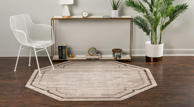 Brown 7' x 7' Oasis Octagon Area Rug 65% Polypropylene & 35% Polyester Contemporary Carpet for Living Rooms, Bedroom, Kitchen, Dining, Office for Sale at Rug Engine