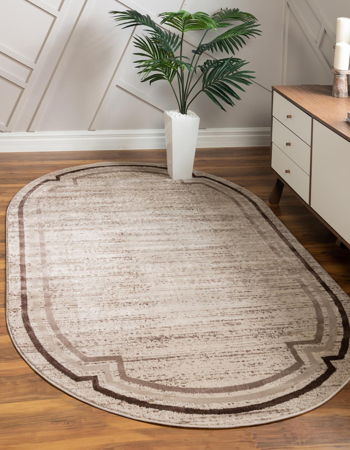 Brown 5' x 8' Oasis Oval Area Rug 65% Polypropylene & 35% Polyester Contemporary Carpet for Living Rooms, Bedroom, Kitchen, Dining, Office for Sale at Rug Engine