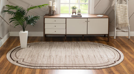 Brown 8' x 10' Oasis Oval Area Rug 65% Polypropylene & 35% Polyester Contemporary Carpet for Living Rooms, Bedroom, Kitchen, Dining, Office for Sale at Rug Engine
