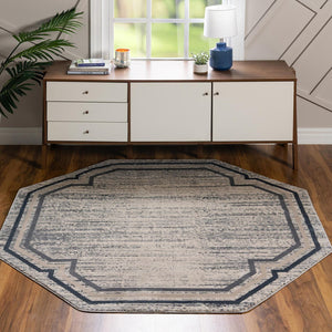 Gray 6' x 6' Oasis Octagon Area Rug 65% Polypropylene & 35% Polyester Contemporary Carpet for Living Rooms, Bedroom, Kitchen, Dining, Office for Sale at Rug Engine