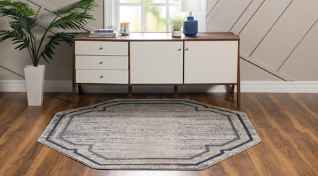 Gray 6' x 6' Oasis Octagon Area Rug 65% Polypropylene & 35% Polyester Contemporary Carpet for Living Rooms, Bedroom, Kitchen, Dining, Office for Sale at Rug Engine