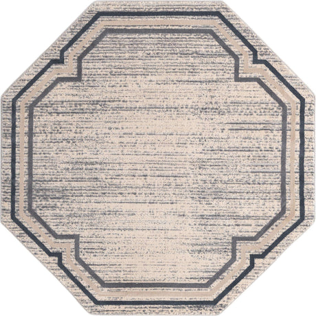 Gray 6' x 6' Oasis Octagon Area Rug 65% Polypropylene & 35% Polyester Contemporary Carpet for Living Rooms, Bedroom, Kitchen, Dining, Office for Sale at Rug Engine