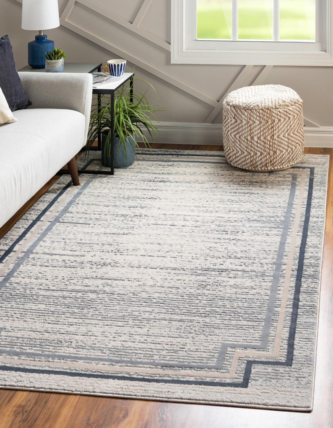 Gray 7' x 10' Oasis Rectangle Area Rug 65% Polypropylene & 35% Polyester Contemporary Carpet for Living Rooms, Bedroom, Kitchen, Dining, Office for Sale at Rug Engine