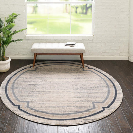 Gray 7' x 7' Oasis Round Area Rug 65% Polypropylene & 35% Polyester Contemporary Carpet for Living Rooms, Bedroom, Kitchen, Dining, Office for Sale at Rug Engine