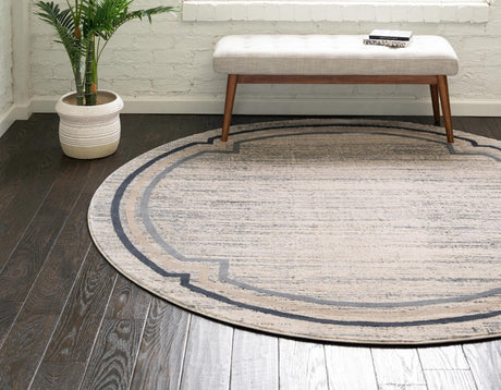 Gray 6' 1 x 6' 1 Oasis Round Area Rug 65% Polypropylene & 35% Polyester Contemporary Carpet for Living Rooms, Bedroom, Kitchen, Dining, Office for Sale at Rug Engine