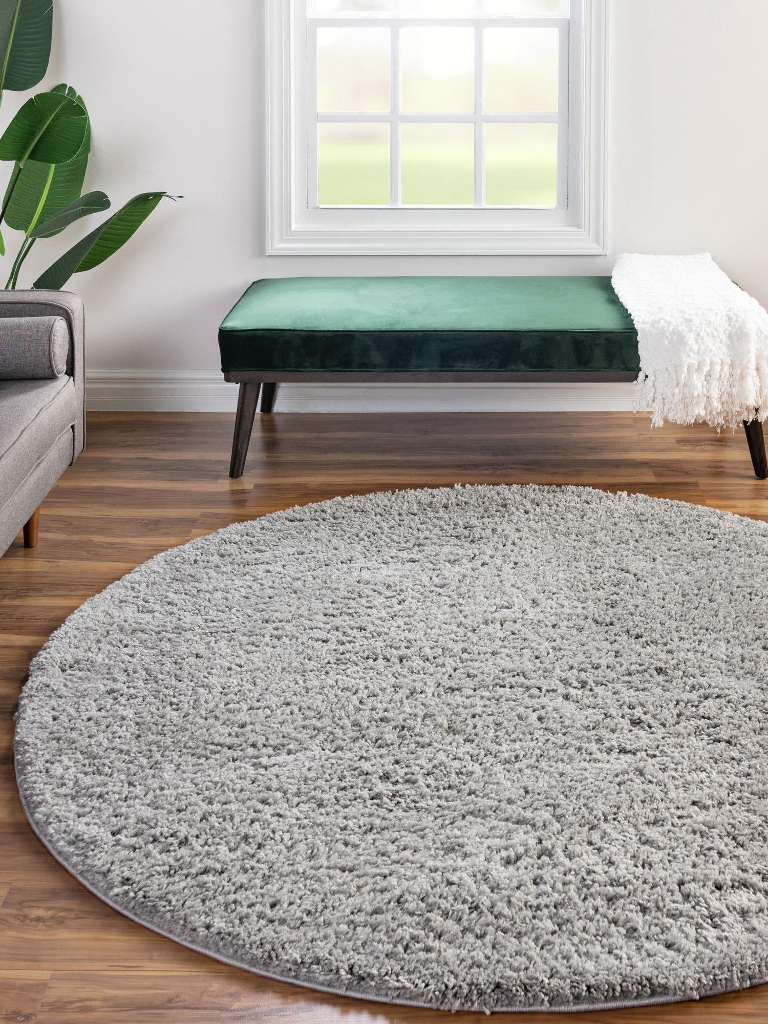 Light Gray 7' 10 x 7' 10 Everyday Shag Round Area Rug Thick Soft Touch Fluffy & Plush Shaggy Pile 100% Polypropylene With Cotton Backing Durable  Carpet for Sale at Rug Engine