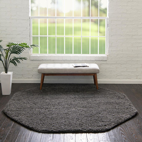 Dark Gray 7' 10 x 7' 10 Everyday Shag Octagon Area Rug Thick Soft Touch Fluffy & Plush Shaggy Pile 100% Polypropylene With Cotton Backing Durable  Carpet for Sale at Rug Engine
