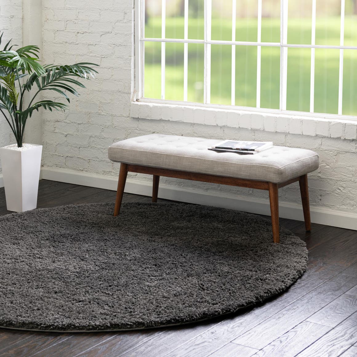 Dark Gray 7' 10 x 7' 10 Everyday Shag Round Area Rug Thick Soft Touch Fluffy & Plush Shaggy Pile 100% Polypropylene With Cotton Backing Durable  Carpet for Sale at Rug Engine