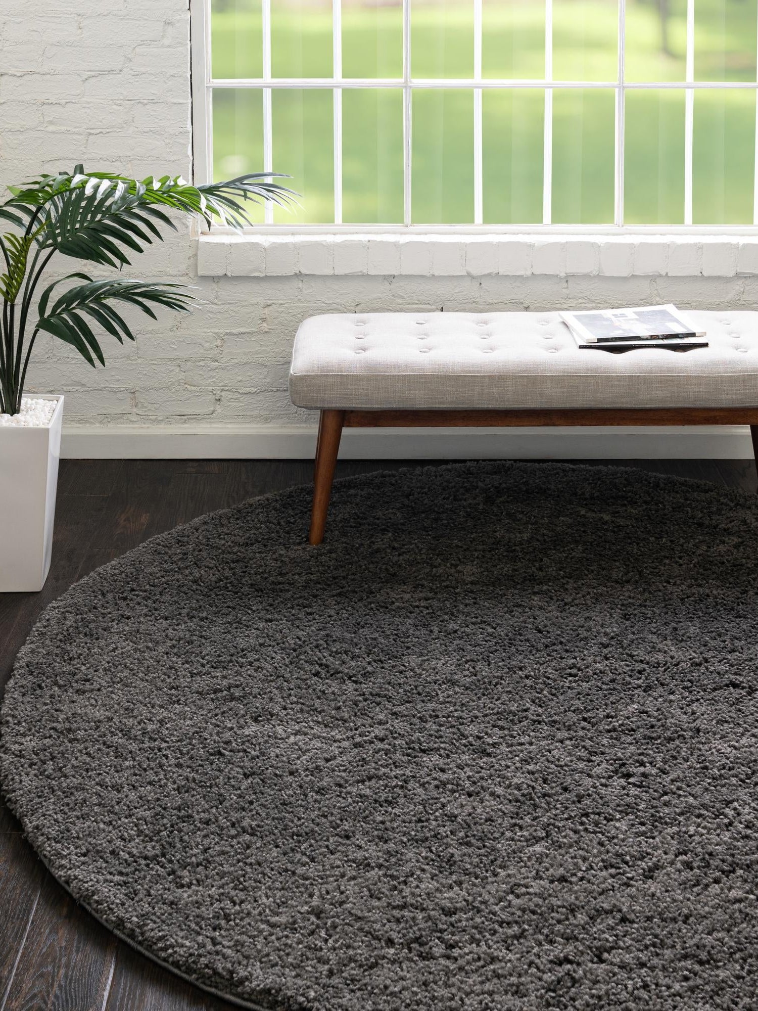 Dark Gray 7' 10 x 7' 10 Everyday Shag Round Area Rug Thick Soft Touch Fluffy & Plush Shaggy Pile 100% Polypropylene With Cotton Backing Durable  Carpet for Sale at Rug Engine