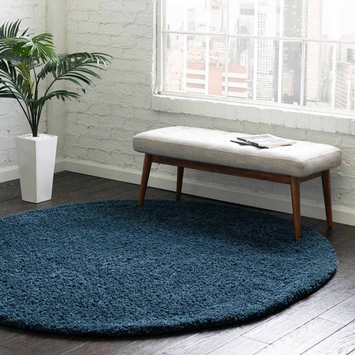 Navy Blue 4' x 4' Everyday Shag Round Area Rug Thick Soft Touch Fluffy & Plush Shaggy Pile 100% Polypropylene With Cotton Backing Durable  Carpet for Sale at Rug Engine