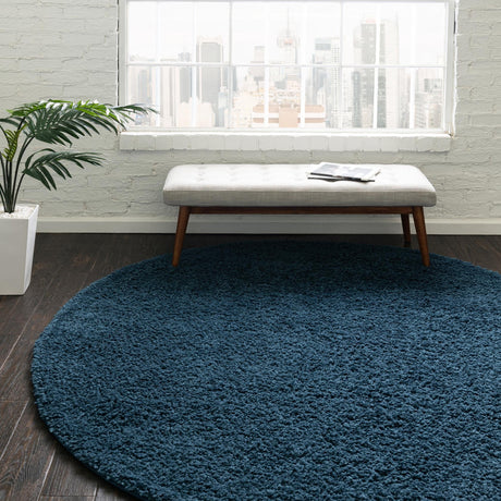 Navy Blue 7' 10 x 7' 10 Everyday Shag Round Area Rug Thick Soft Touch Fluffy & Plush Shaggy Pile 100% Polypropylene With Cotton Backing Durable  Carpet for Sale at Rug Engine