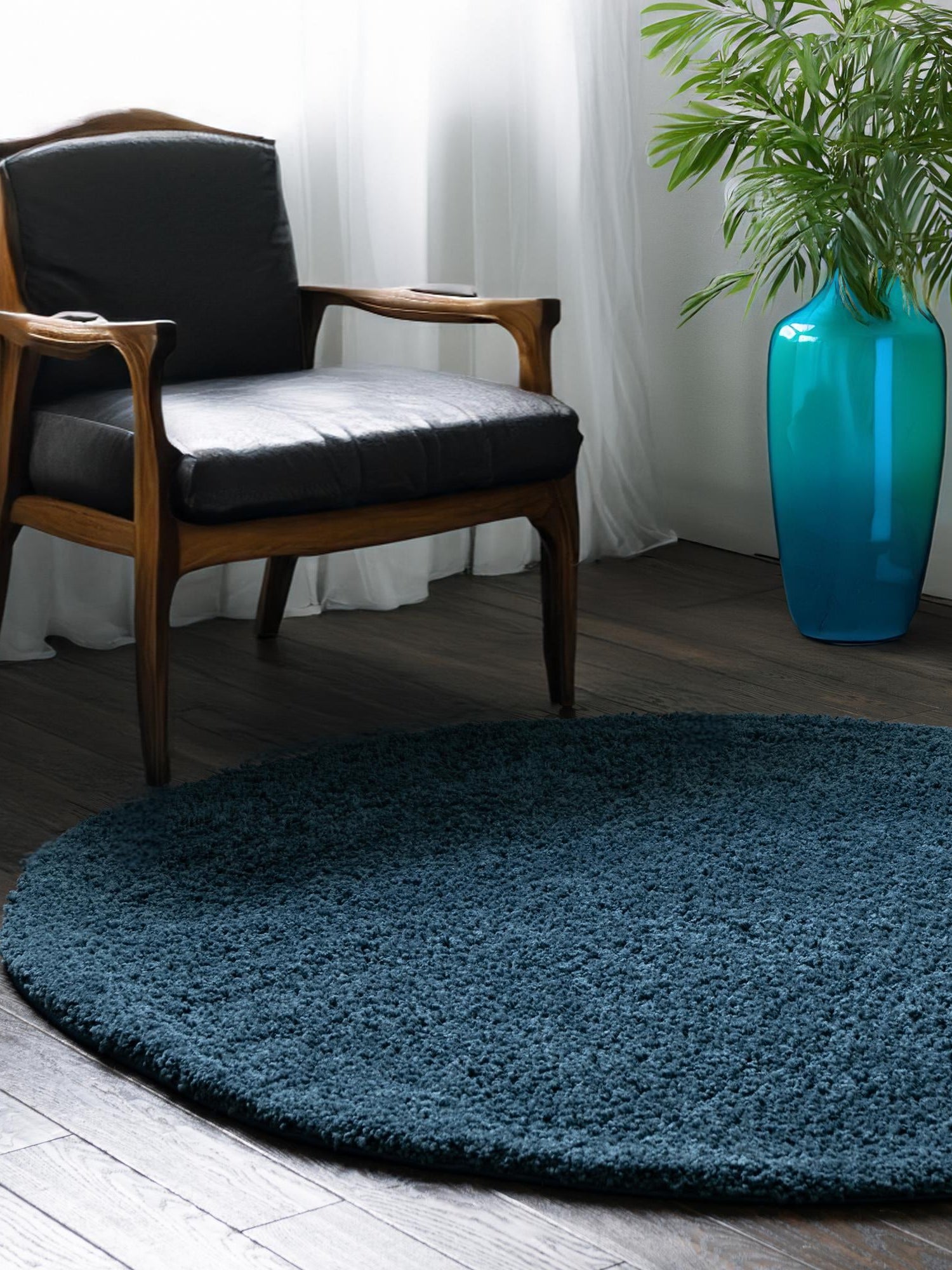 Navy Blue 4' x 4' Everyday Shag Round Area Rug Thick Soft Touch Fluffy & Plush Shaggy Pile 100% Polypropylene With Cotton Backing Durable  Carpet for Sale at Rug Engine