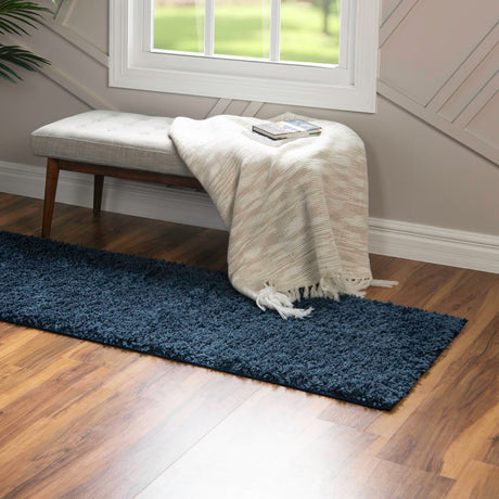 Navy Blue 2' 6 x 10' Everyday Shag Runner Area Rug Thick Soft Touch Fluffy & Plush Shaggy Pile 100% Polypropylene With Cotton Backing Durable  Carpet for Sale at Rug Engine