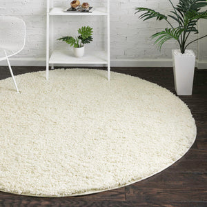 Ivory 4' x 4' Everyday Shag Round Area Rug Thick Soft Touch Fluffy & Plush Shaggy Pile 100% Polypropylene With Cotton Backing Durable  Carpet for Sale at Rug Engine