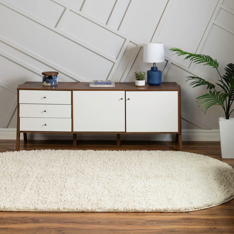 Ivory 5' x 8' Everyday Shag Oval Area Rug Thick Soft Touch Fluffy & Plush Shaggy Pile 100% Polypropylene With Cotton Backing Durable  Carpet for Sale at Rug Engine