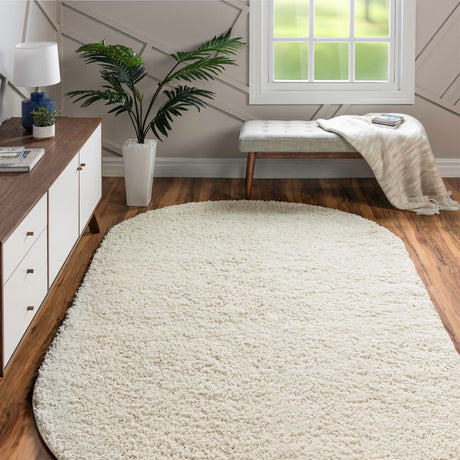 Ivory 8' x 10' Everyday Shag Oval Area Rug Thick Soft Touch Fluffy & Plush Shaggy Pile 100% Polypropylene With Cotton Backing Durable  Carpet for Sale at Rug Engine