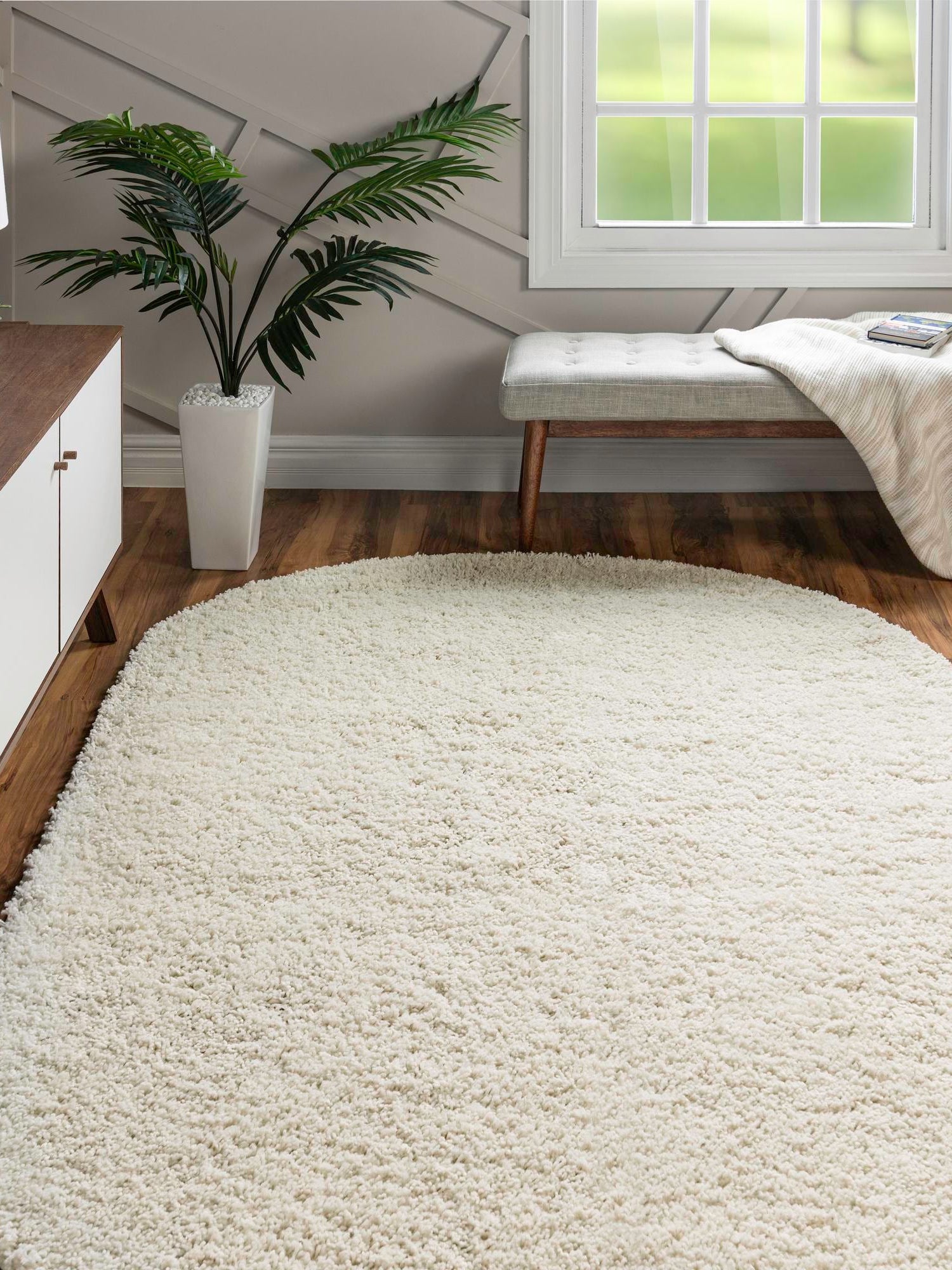 Ivory 5' x 8' Everyday Shag Oval Area Rug Thick Soft Touch Fluffy & Plush Shaggy Pile 100% Polypropylene With Cotton Backing Durable  Carpet for Sale at Rug Engine