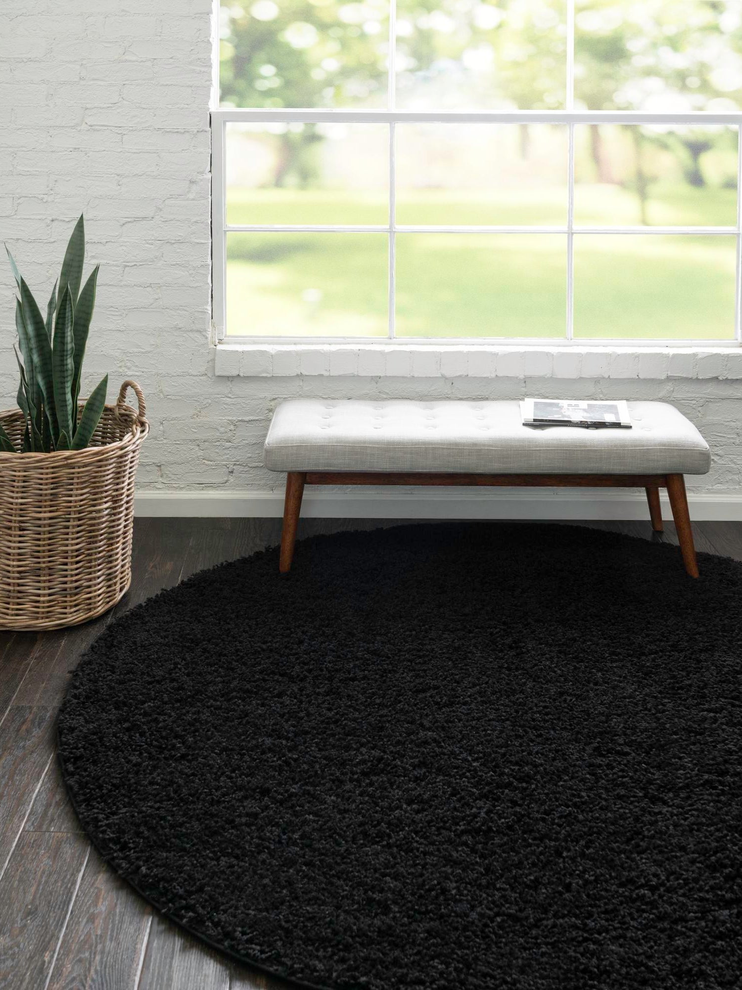 Black 5' x 5' Everyday Shag Round Area Rug Thick Soft Touch Fluffy & Plush Shaggy Pile 100% Polypropylene With Cotton Backing Durable  Carpet for Sale at Rug Engine