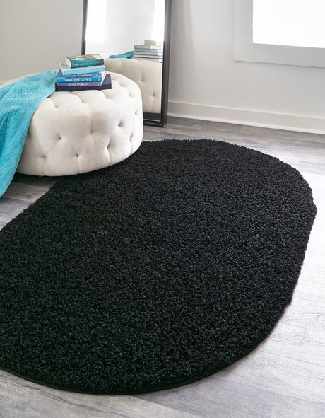 Black 3' 3 x 5' 3 Everyday Shag Oval Area Rug Thick Soft Touch Fluffy & Plush Shaggy Pile 100% Polypropylene With Cotton Backing Durable  Carpet for Sale at Rug Engine