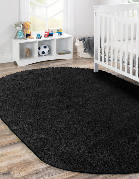 Black 5' x 8' Everyday Shag Oval Area Rug Thick Soft Touch Fluffy & Plush Shaggy Pile 100% Polypropylene With Cotton Backing Durable  Carpet for Sale at Rug Engine