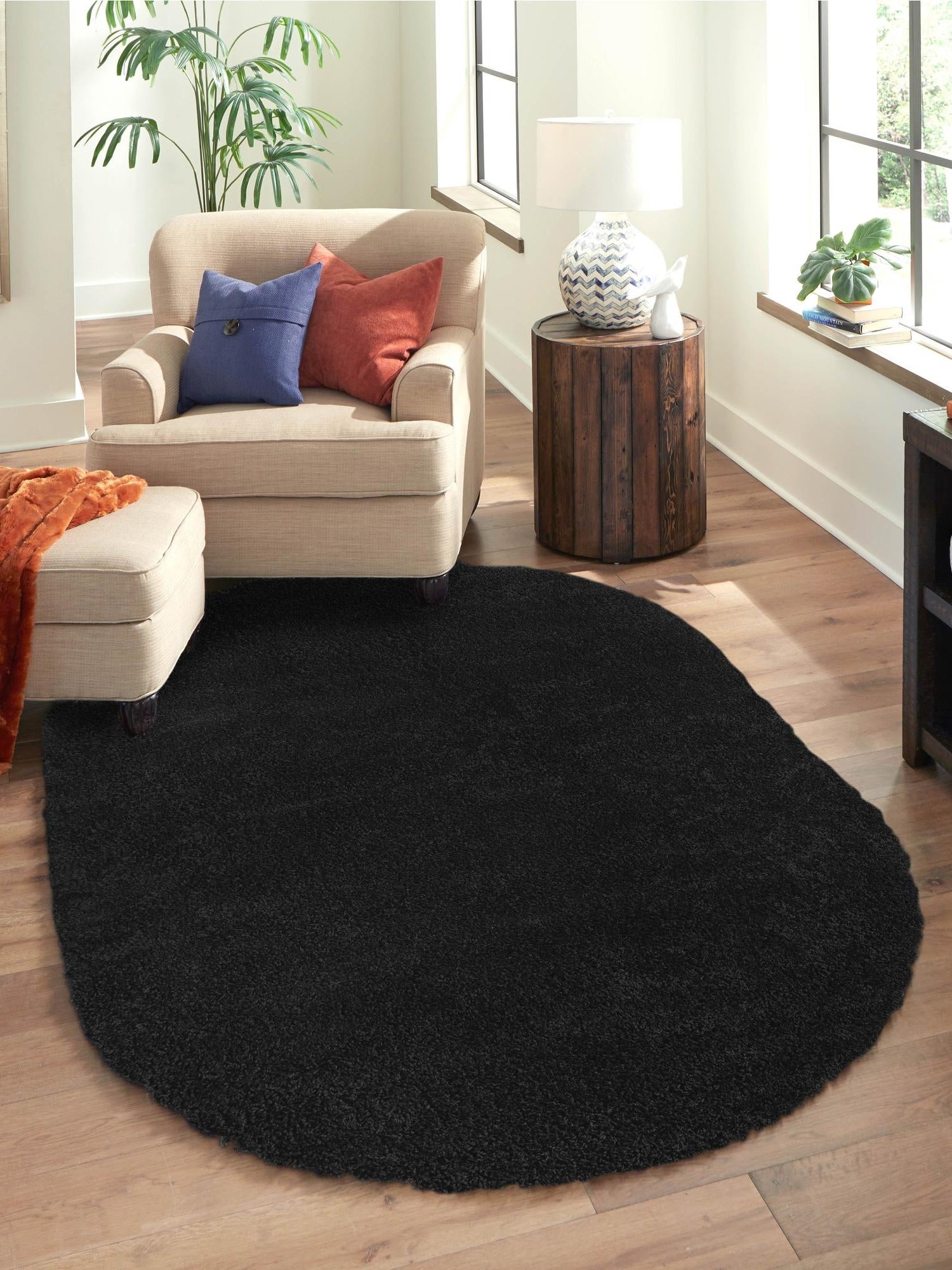 Black 5' x 8' Everyday Shag Oval Area Rug Thick Soft Touch Fluffy & Plush Shaggy Pile 100% Polypropylene With Cotton Backing Durable  Carpet for Sale at Rug Engine