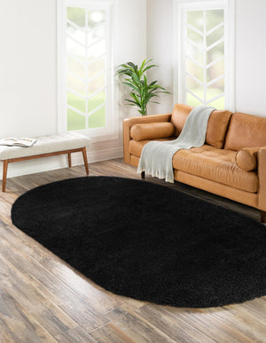 Black 3' 3 x 5' 3 Everyday Shag Oval Area Rug Thick Soft Touch Fluffy & Plush Shaggy Pile 100% Polypropylene With Cotton Backing Durable  Carpet for Sale at Rug Engine