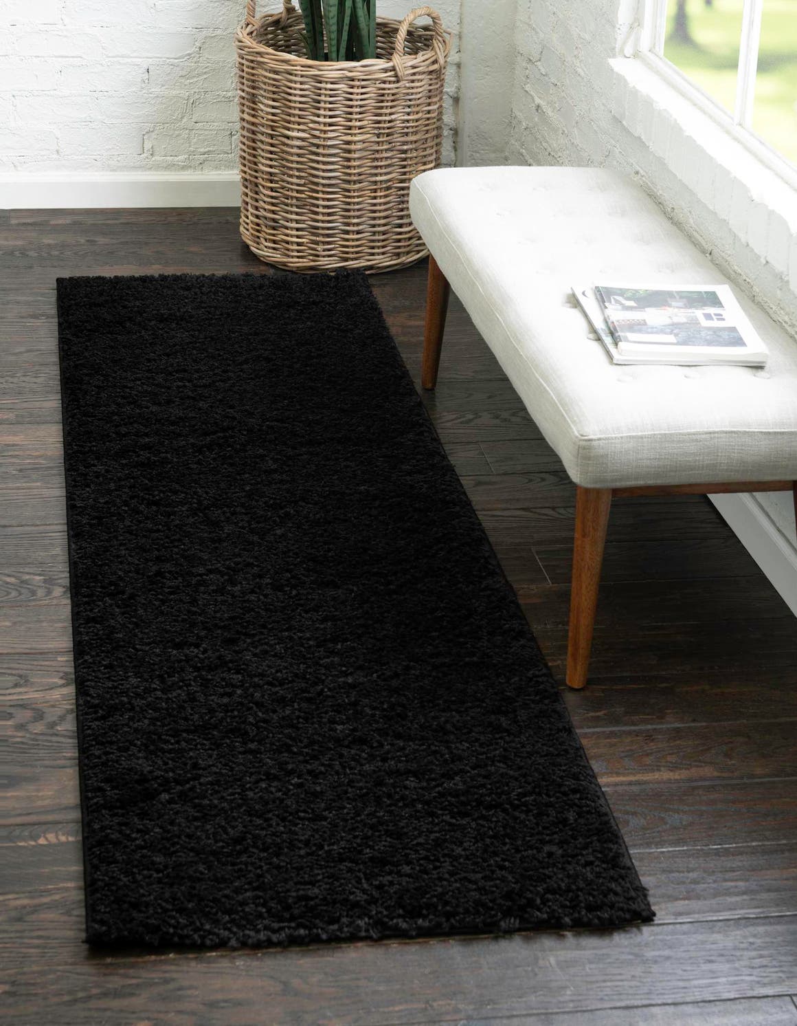 Black 2' 6 x 13' Everyday Shag Runner Area Rug Thick Soft Touch Fluffy & Plush Shaggy Pile 100% Polypropylene With Cotton Backing Durable  Carpet for Sale at Rug Engine