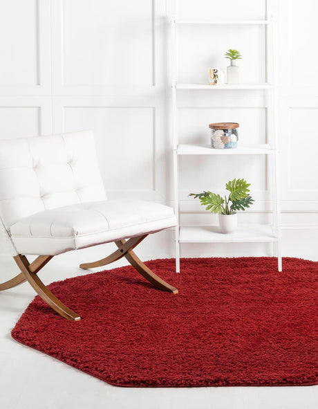 Cherry Red 7' 10 x 7' 10 Everyday Shag Octagon Area Rug Thick Soft Touch Fluffy & Plush Shaggy Pile 100% Polypropylene With Cotton Backing Durable  Carpet for Sale at Rug Engine