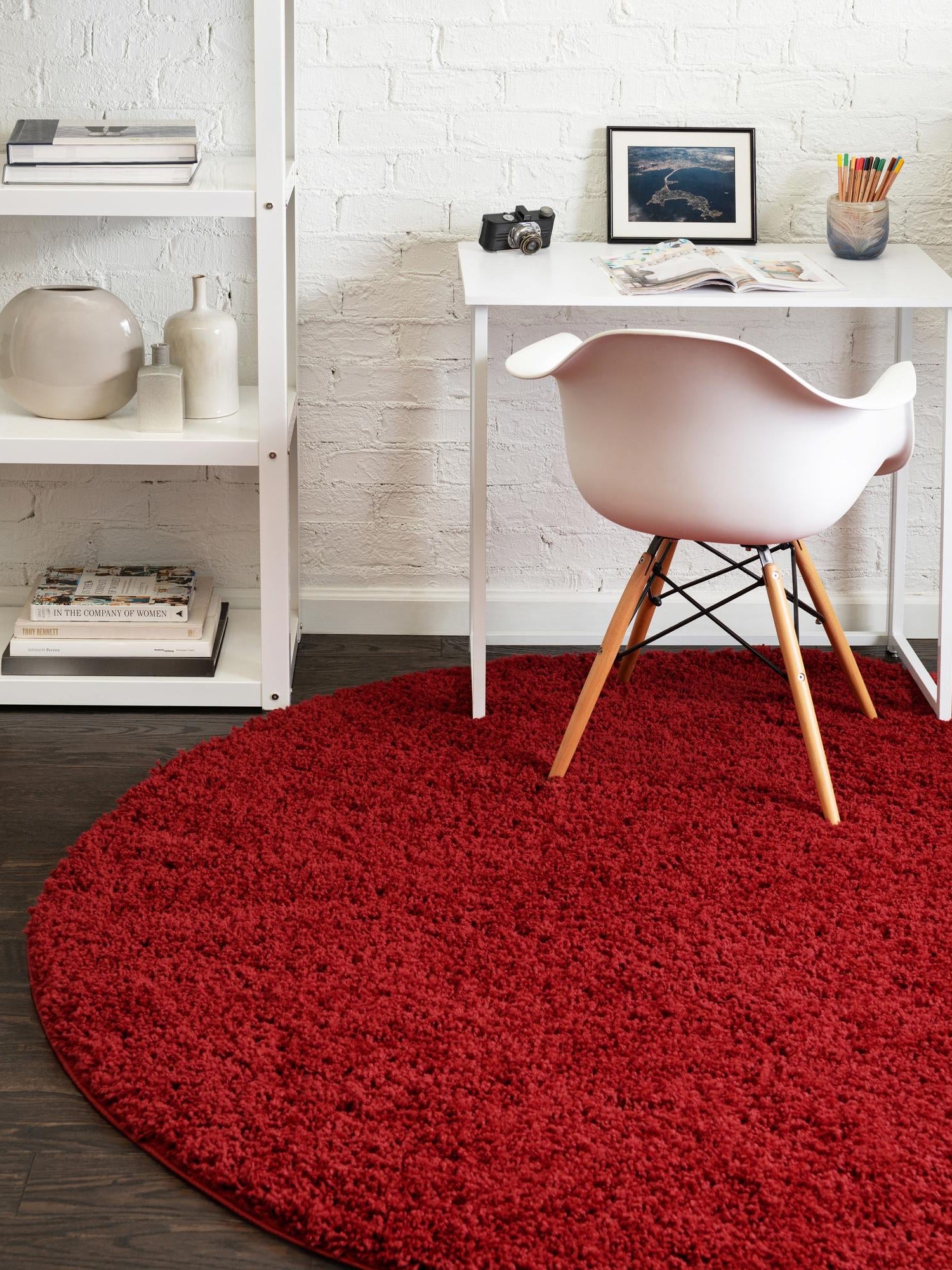 Cherry Red 3' 3 x 3' 3 Everyday Shag Round Area Rug Thick Soft Touch Fluffy & Plush Shaggy Pile 100% Polypropylene With Cotton Backing Durable  Carpet for Sale at Rug Engine