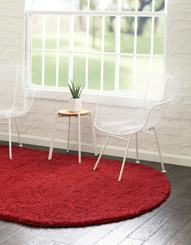 Cherry Red 8' x 10' Everyday Shag Oval Area Rug Thick Soft Touch Fluffy & Plush Shaggy Pile 100% Polypropylene With Cotton Backing Durable  Carpet for Sale at Rug Engine