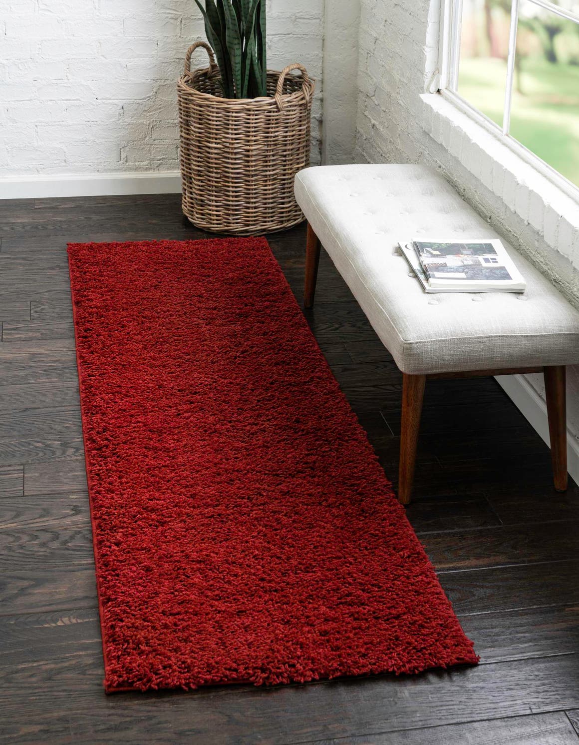 Cherry Red 2' 6 x 16' 5 Everyday Shag Runner Area Rug Thick Soft Touch Fluffy & Plush Shaggy Pile 100% Polypropylene With Cotton Backing Durable  Carpet for Sale at Rug Engine