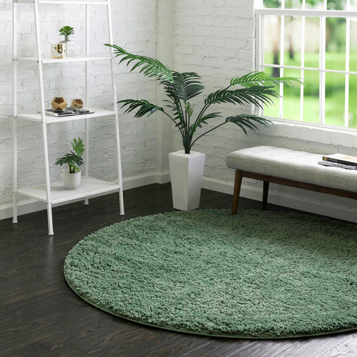 Green 4' x 4' Everyday Shag Round Area Rug Thick Soft Touch Fluffy & Plush Shaggy Pile 100% Polypropylene With Cotton Backing Durable  Carpet for Sale at Rug Engine