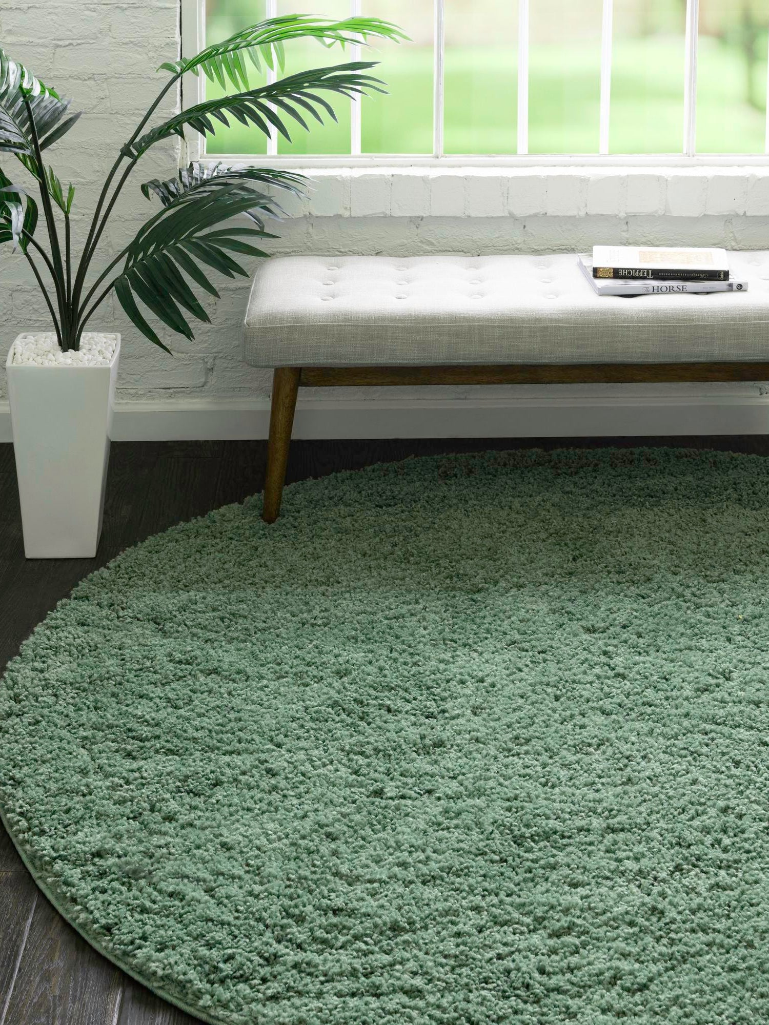 Green 7' x 7' Everyday Shag Round Area Rug Thick Soft Touch Fluffy & Plush Shaggy Pile 100% Polypropylene With Cotton Backing Durable  Carpet for Sale at Rug Engine
